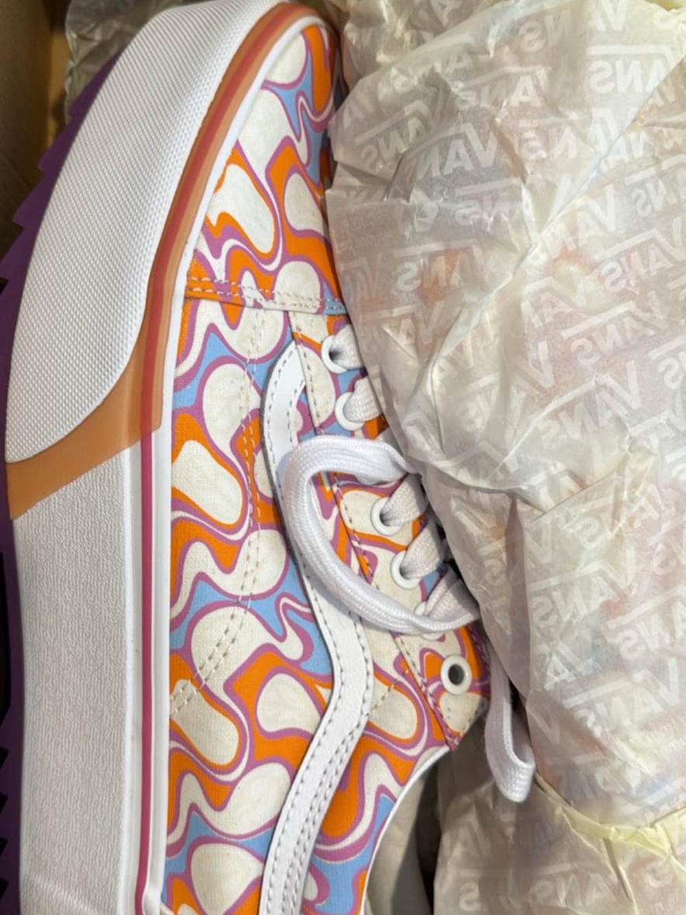 Vans Platform Sneakers in Orange, Purple and White - UV Activated Peace Signs - Picture 2 of 4